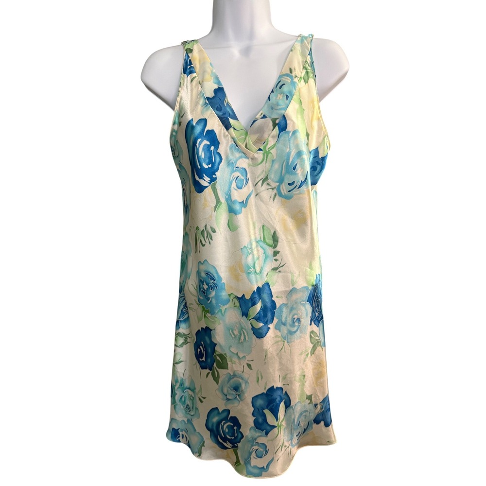 Oscar De La‎ Renta Satin Nightgown S Blue Floral Summer Ethereal Romantic Sleep